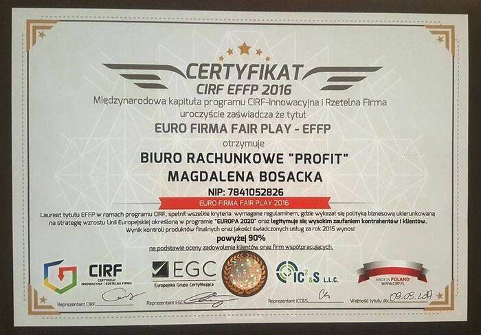 Certyfikat CIRF Euro Firma Fair Play